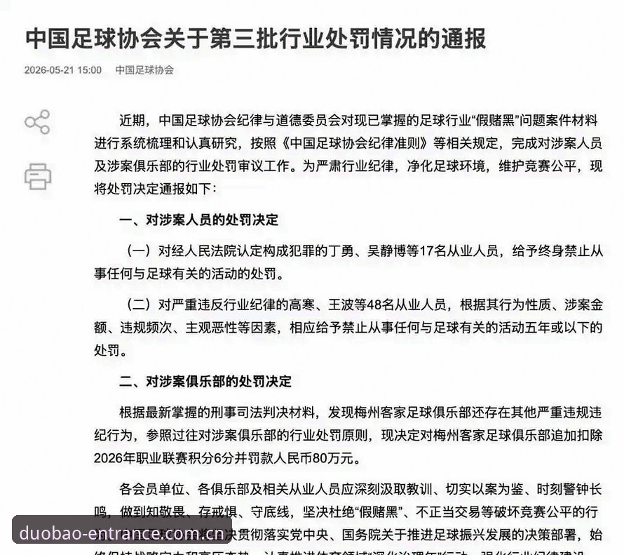 中国足球第三批禁足名单详解：17人终身禁足48人受罚